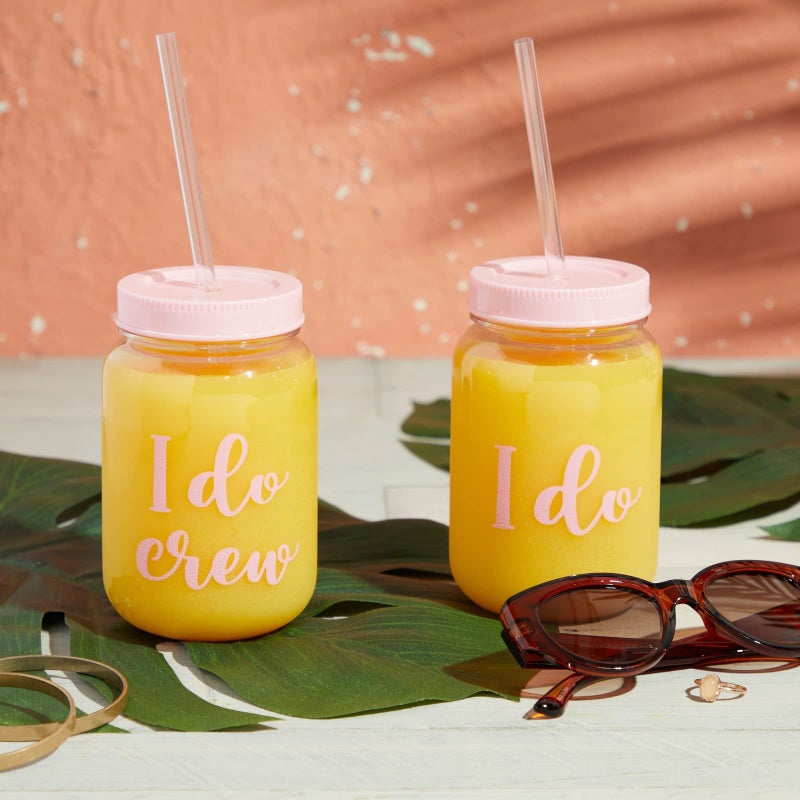 Sparkle and Bash I Do Crew Bachelorette Cups with Lids & Straws - Leak-Proof Bachelorette Party Accessories - Reusable Bridal Party Cups for Bridesmaid Gifts - Pink, Pack of 12, 18 oz - Image 2